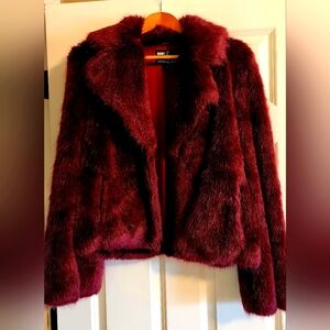 Unreal Fur faux fur jacket sz Med Bordeaux
